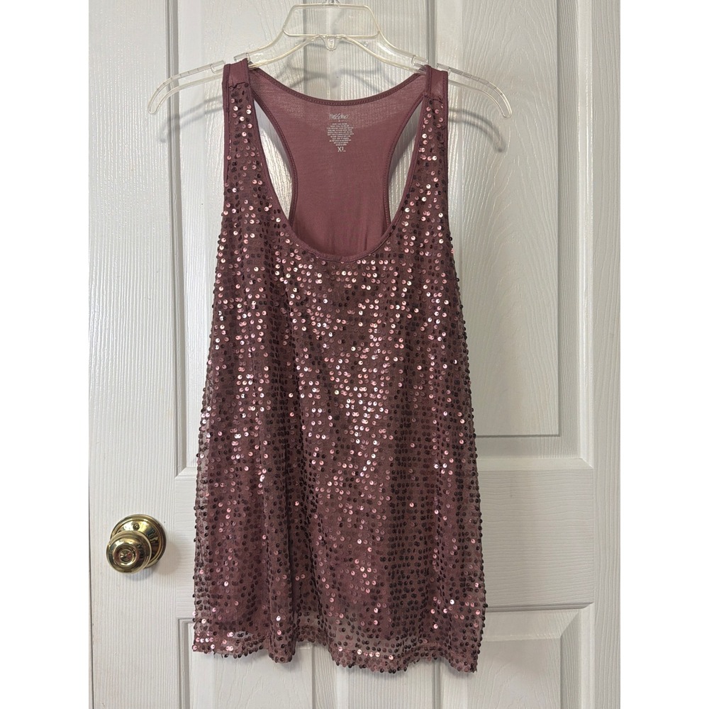 Mossimo Womens Mauve Pink Sequin Racerback Tank Top XL Sparkle Party Layering